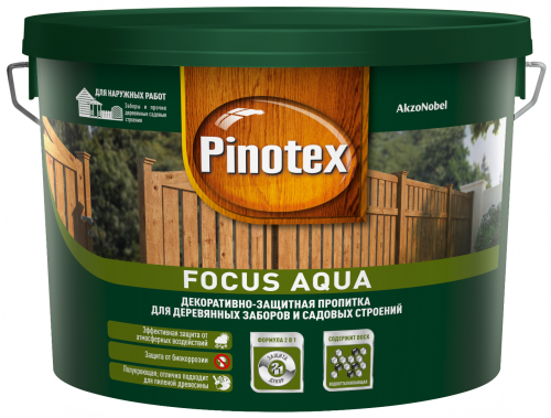 Pinotex Focus Aqua / Пинотекс Фокус Аква защитная пропитка для деревянных заборов и садовых строений